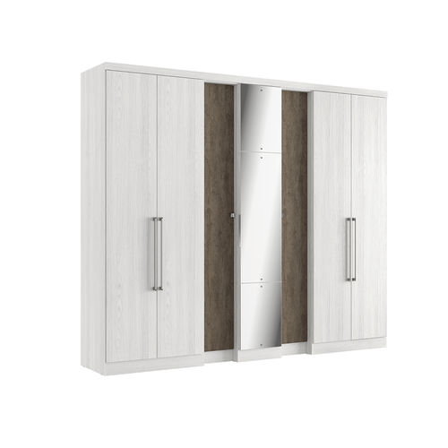 Guarda - Roupa / Roupeiro THB Selecto Plus Glass, 7 Portas, 4 Gavetas,Teka / Madeira Demolição - 4838
