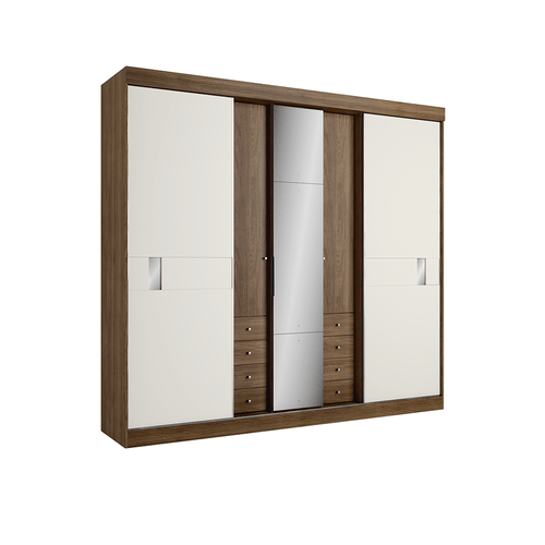 Guarda - Roupa / Roupeiro THB Sognare Glass, 5 Portas, 8 Gavetas, Carvalho Sensitive / Off White Sensitive - 4729