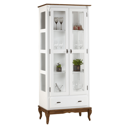Cristaleira Linz, 2 Portas, 1 Gaveta, Laca Branco / Imbuia Glazer - 60303
