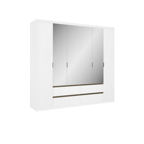 Guarda - Roupa / Roupeiro THB Nobre Glass, 6 Portas, 4 Gavetas, Branco Sensitive - 5553