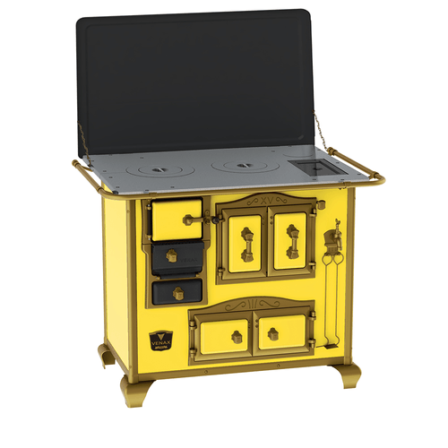Fogão a Lenha Venax Nº2 Gabinete Imperador Renaissance Amarelo com Tampa e Caldeira - Chaminé Saída Lado Direito
