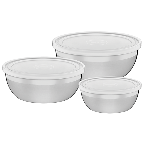 Conjunto de Potes Redondos de Inox Tramontina Freezinox 3 Peças, com Tampa de Plástico - 64220/160