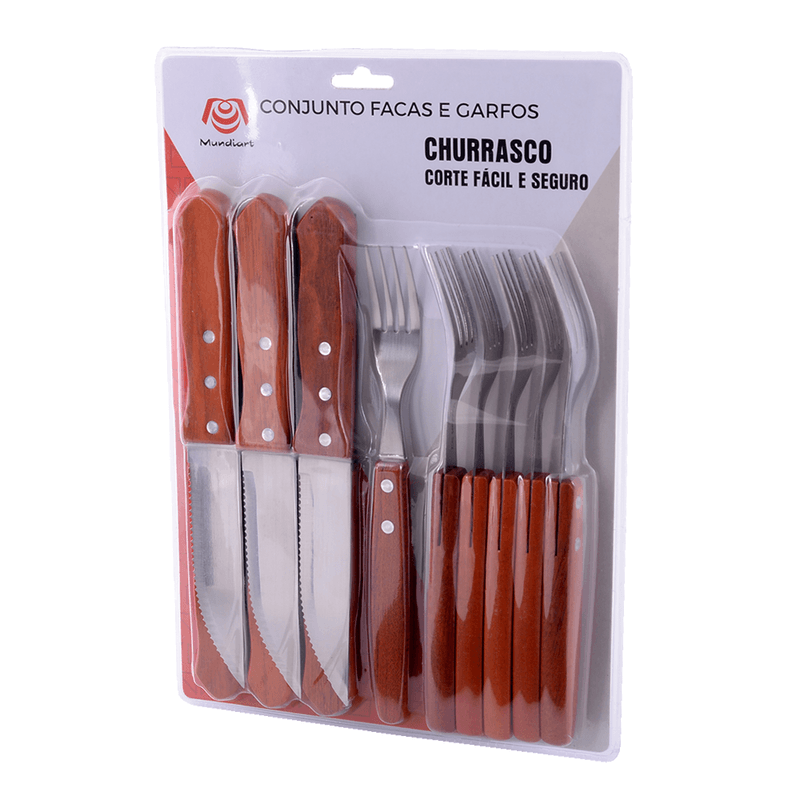 Conjunto Garfo E Faca Para Churrasco Laguna 24 Peças Inox