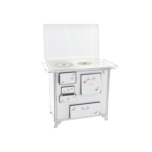 Fogão a Lenha Venâncio Nº2 Gabinete Tradicional Branco/Estampa Florida com Tampa - Chaminé Saída Lado Direito