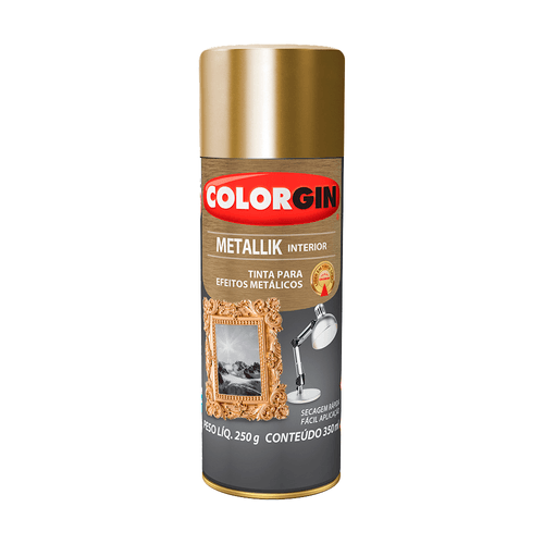 Tinta Spray Acabamento Metálico Colorgin Metallik Interior Ouro 350ml - 52