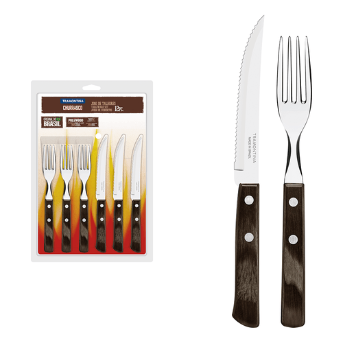 Faqueiro Tramontina Churrasco 12 Peças, Aço Inox/Polywood