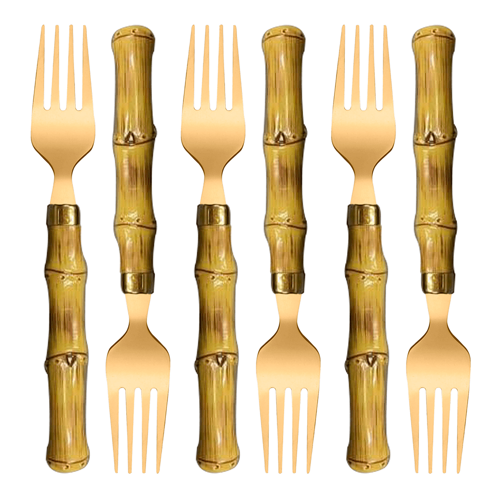 Conjunto de Garfos de Mesa Lyor 6 Peças, em Aço Inox Dourado com Cabo  Plástico Bambu - 1794 - Lojas Afubra