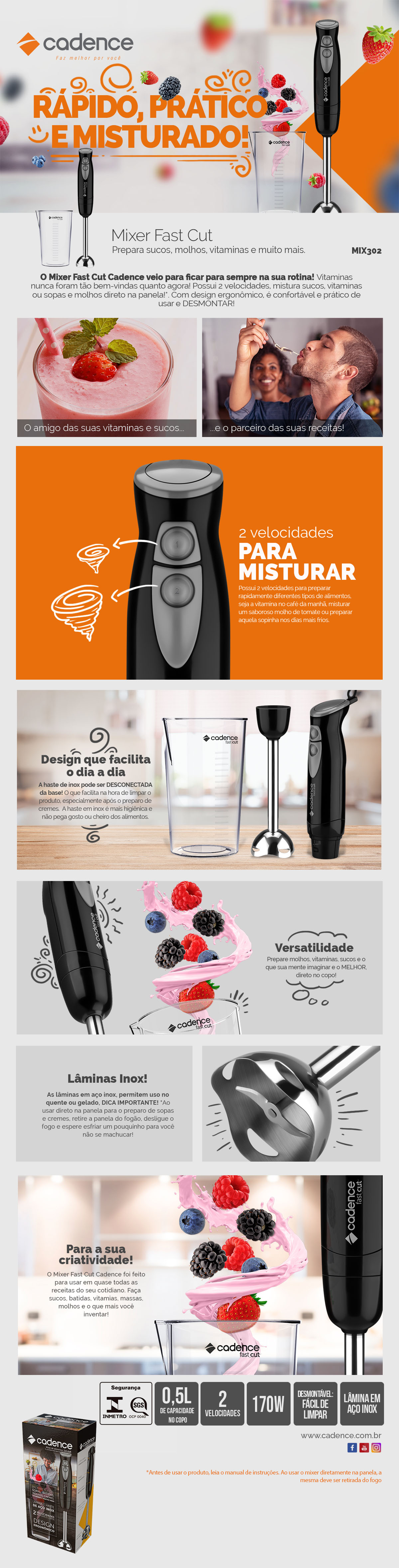Mixer Cadence Fast Cut Preto Desmontável em Oferta! - Lojas Afubra ...