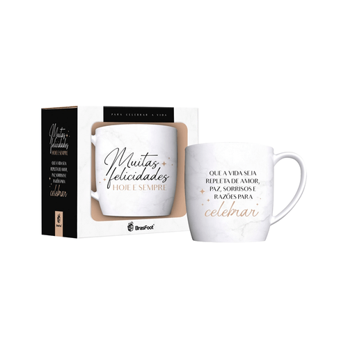 Caneca Urban Brasfoot Felicidades Hoje e Sempre 360ml, Porcelana - 11073
