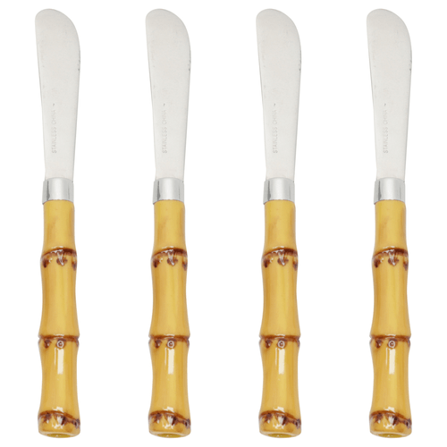 Conjunto de Espátulas Lyor 4 Peças, em Aço Inox com Cabo Plástico Bambu - 6988