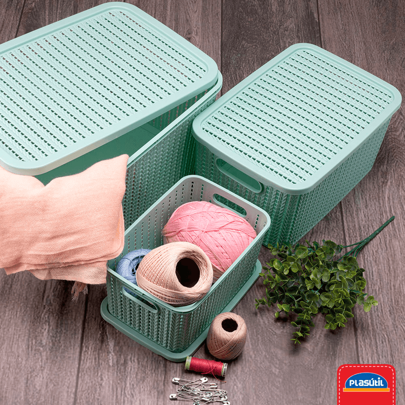 Caixa Organizadora Plasútil Trama, 8 Litros Verde - 263 - Lojas