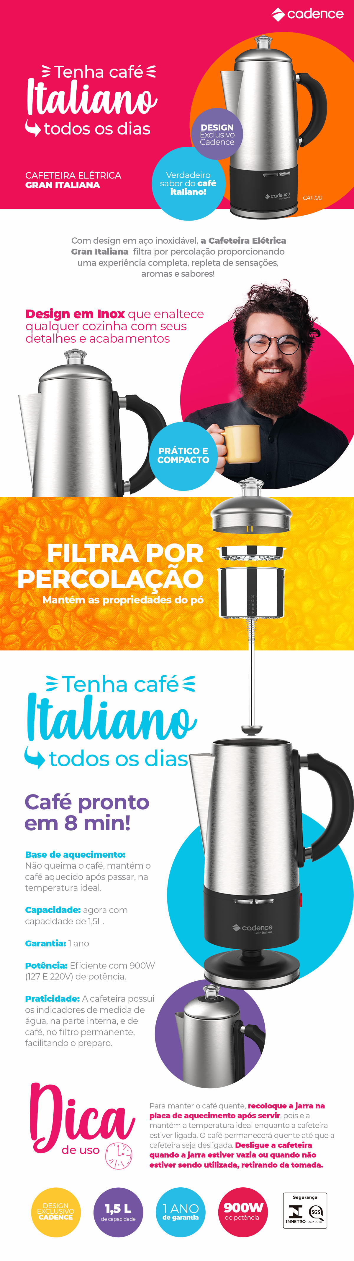 Cafeteira Italiana Gran Cadence Inox 1,5L