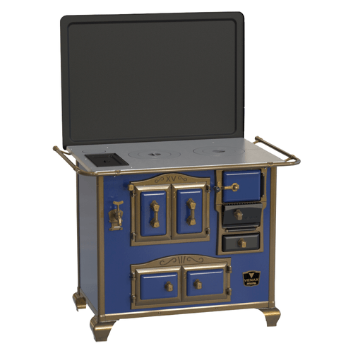 Fogão a Lenha Venax N°2 Gabinete Imperador Renaissance Azul com Tampa e Caldeira - Chaminé e Saída Lado Esquerdo