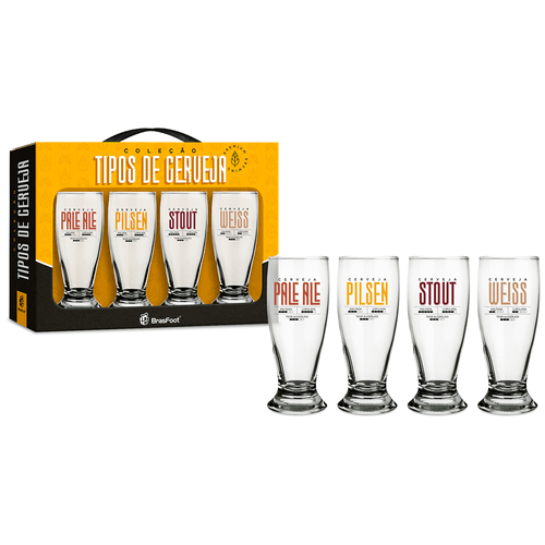 Conjunto de Copos para Cerveja Brasfoot, 200ml Vidro, 4 Peças - 12087
