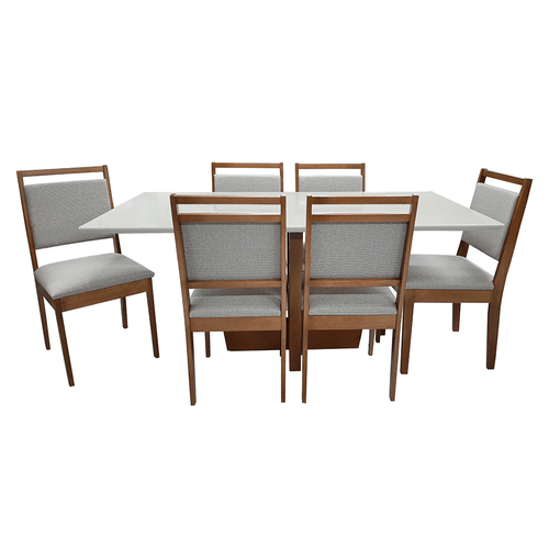 Conjunto Mesa com 6 Cadeiras Delazari  /Imbuia/Vidro Branco