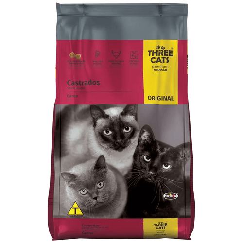 Ração Hercosul Three Cats Original Para Gatos Castrados, Carne 10,1kg