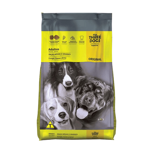 Ração Hercosul Three Dogs Original Especial Premium, Frango, Carne e Arroz 15Kg