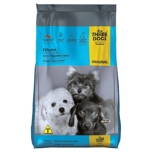 Ração Hercosul Three Dogs Original Especial Premium para Filhotes, Frango, Carne e Arroz 1Kg