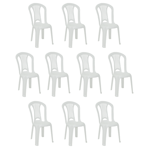 Conjunto com 10 Cadeiras Plásticas Atlântida Branca Tramontina - 92013/010