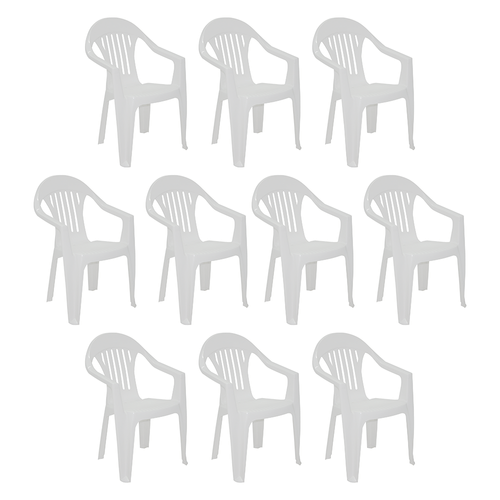 Conjunto com 10 Cadeiras Plásticas Imbé Branca Tramontina - 92231/010