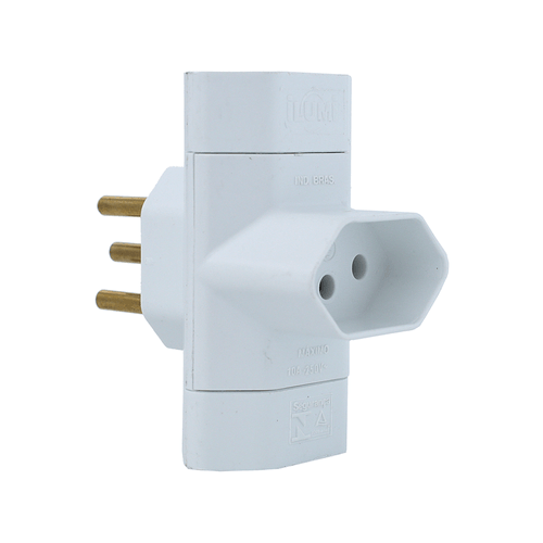 Plugue T Ilumi 2 Pinos + Terra 10A 250V Branco - 12270