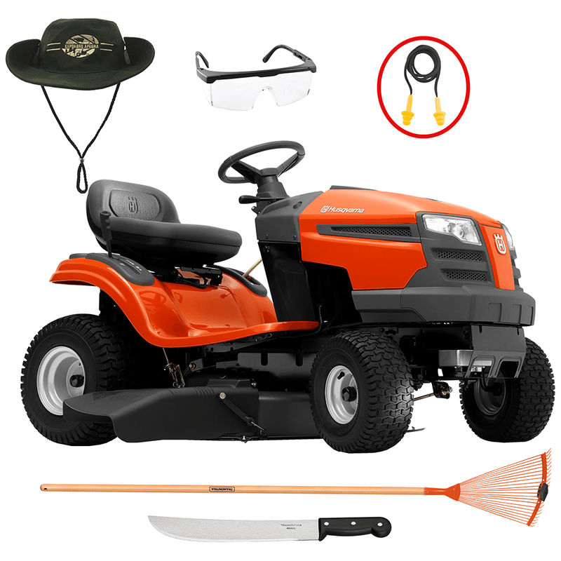 kit-com-trator-cortador-de-grama-husqvarna-ts138l-diametro-de-corte-de-97cm-chapeu-oculos-facao-protetor-auricular-vassoura-160045-1