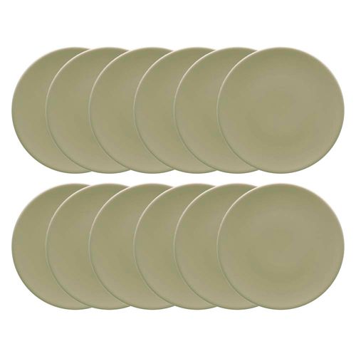 Conjunto de 12 Pratos Lanches 19cm Oxford Unni Oliva, Cerâmica