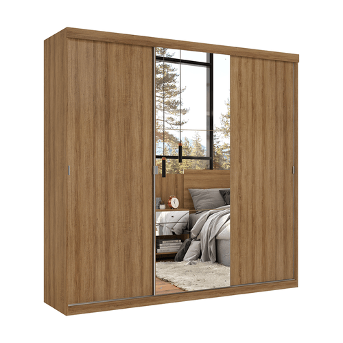 Guarda - Roupa / Roupeiro Thb Prime Plus Glass, 3 Portas, 4 Gavetas, Almendra - 5739