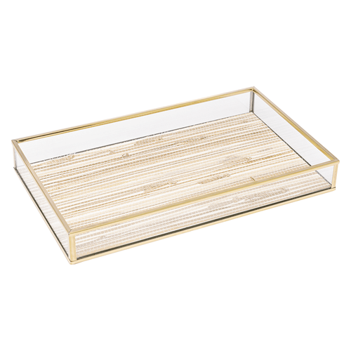 Bandeja Retangular De Metal Lyor 20cm X 30cm, Dourada Com Palha - 5630