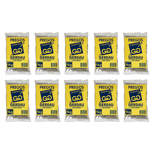 Kit com 10kg de Prego com Cabeça Gerdau 19X39