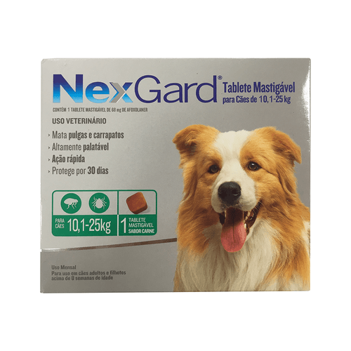 Antipulgas e Carrapatos NexGard para Cães de 10,1 a 25kg