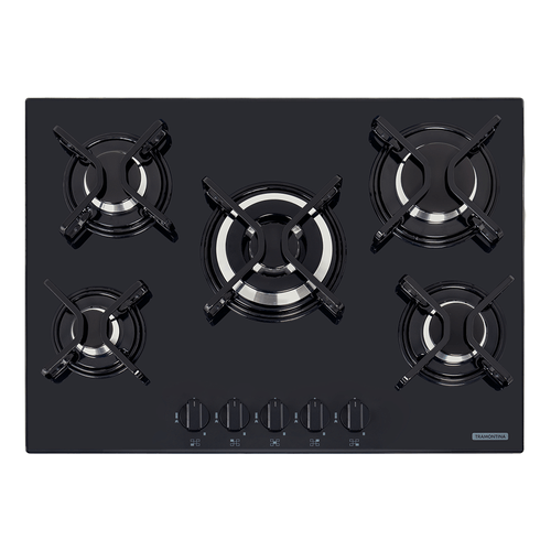 Cooktop A Gás Tramontina Penta 5 Bocas, Acendimento Superautomático, Mesa De Vidro Temperado Preto, Tripla Chama - 94708/201