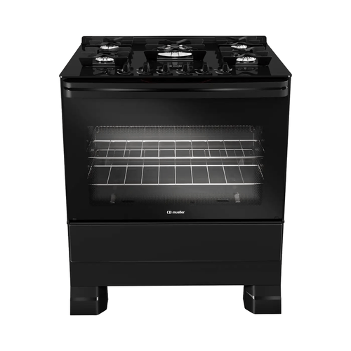 Fogão A Gás Mueller 5 Bocas, De Piso, Acendimento Automático, Com Tripla Chama, Preto Fosco - Mfv5bf
