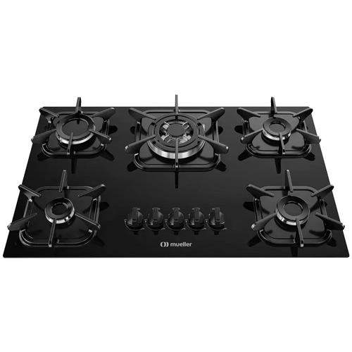 Cooktop A Gás Mueller 5 Bocas, Acendimento Superautomático, Mesa De Vidro Preto, Com Tripla Chama - 601270003