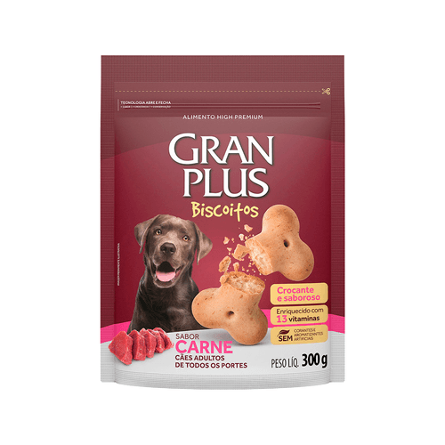 Biscoito Granplus Para Cães Adultos, Carne 300 Gramas