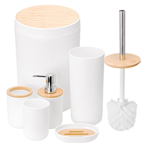 Conjunto Para Banheiro 6 Peças Bambu Branco Plasvale - 7122/8300