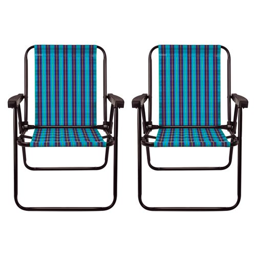 Conjunto Com 02 Cadeiras De Praia Alta De Aço Mor Xadrez Marine - 2052