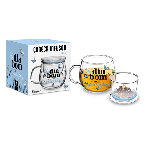 Caneca Vidro Dup.Infusor Bom Dia Brasfoot*14043
