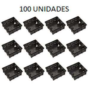 Kit Com 100 Caixas De Embutir Bet Plásticos 4x4 Preta - Cx44102