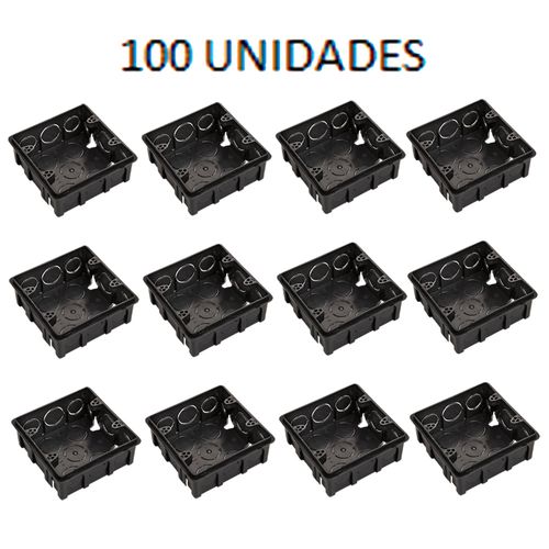 Kit Com 100 Caixas De Embutir Bet Plásticos 4x4 Preta - Cx44102
