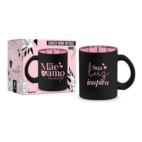 Caneca de Vidro Metalic 300ml Mãe Inspira Brasfoot 14468