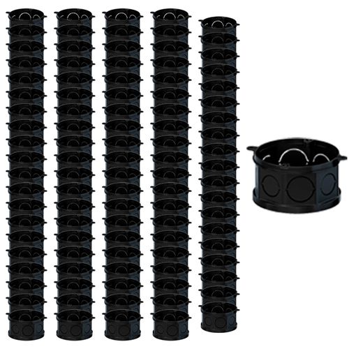 Kit Com 100 Caixas Oitavada De Embutir Bet Plásticos 4x4 F.M Simples Preta - FMS58102