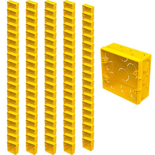 Kit Com 100 Caixas De Embutir Bet Plásticos 4x4 Amarela - CX44103