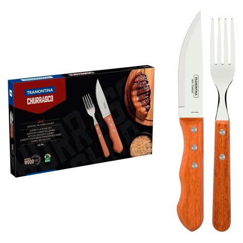 Faqueiro Tramontina Churrasco Jumbo 12 Peças, em Aço Inox com Cabo de Madeira Natural - 22399/063