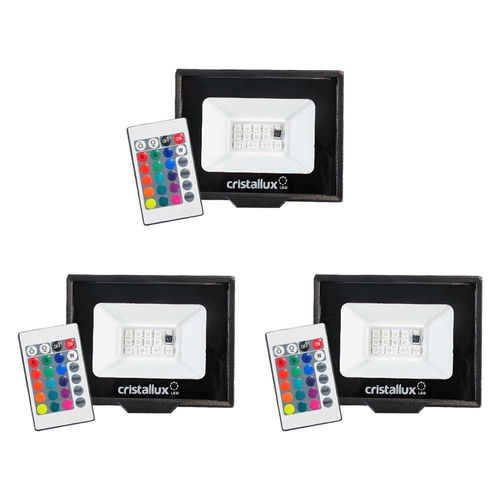Kit 3 Refletores LED Cristallux 20W RGB Bivolt