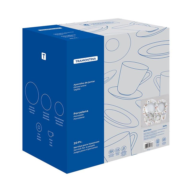 Aparelho Jantar Ch  Tramontina Ana Clara Porcelana 20 Pe as 1