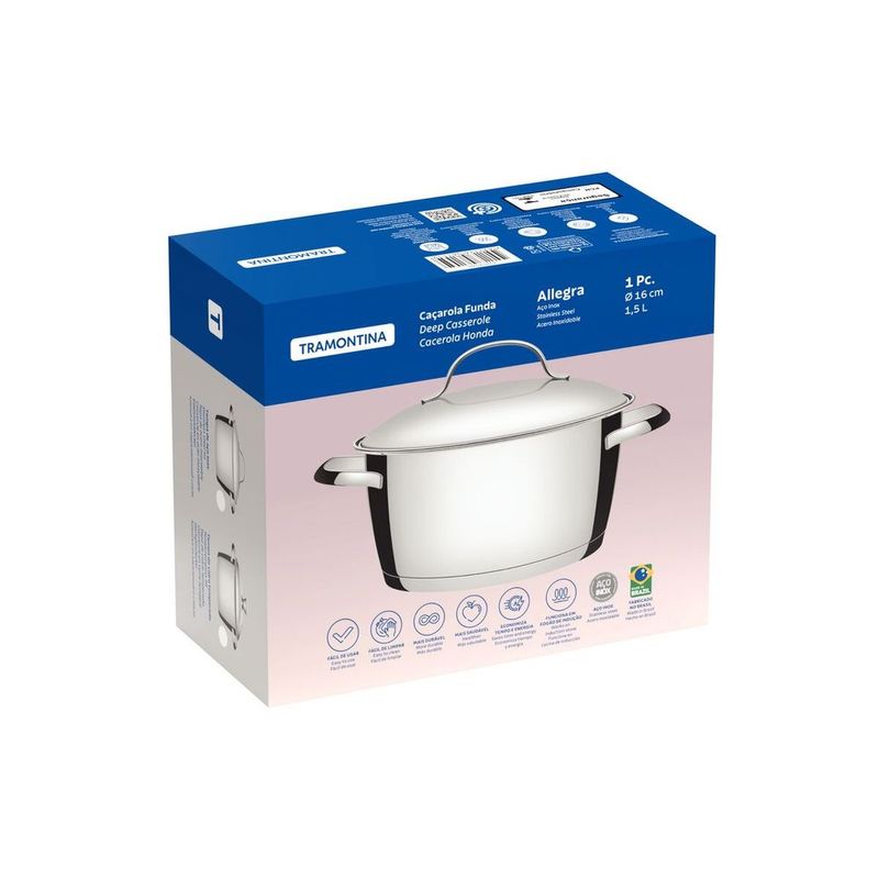 Ca arola Funda Tramontina Allegra Inox Fundo Triplo 16cm 1 5L 2