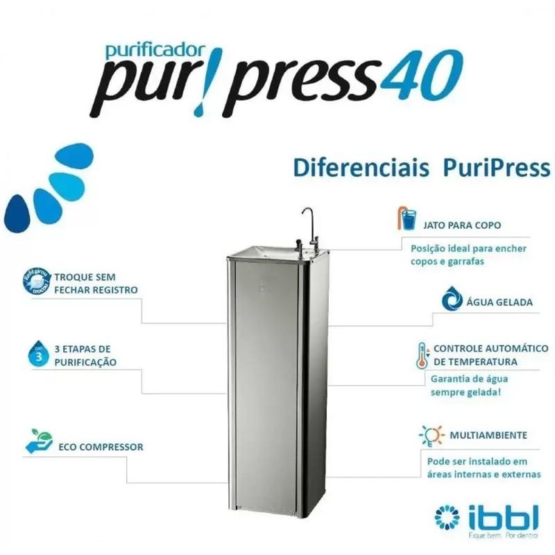 Bebedouro de  gua IBBL BAG 40 com Puripress 40 Inox - 220V 3