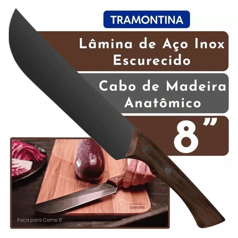 Faca Carne Tramontina Churrasco Black 8  Inox Esc  1