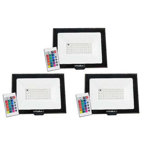 Kit 3 Refletores LED Cristallux 200W RGB Bivolt